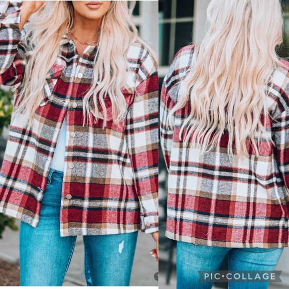 GEOMETRIC Plaid Print Pocketed Shirt - Picture 1 of 1